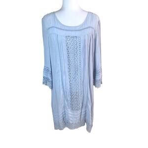 Neiman Marcus Size M Crochet Eyelet Simi Sheer Tunic Cover Up Blue Gauzy